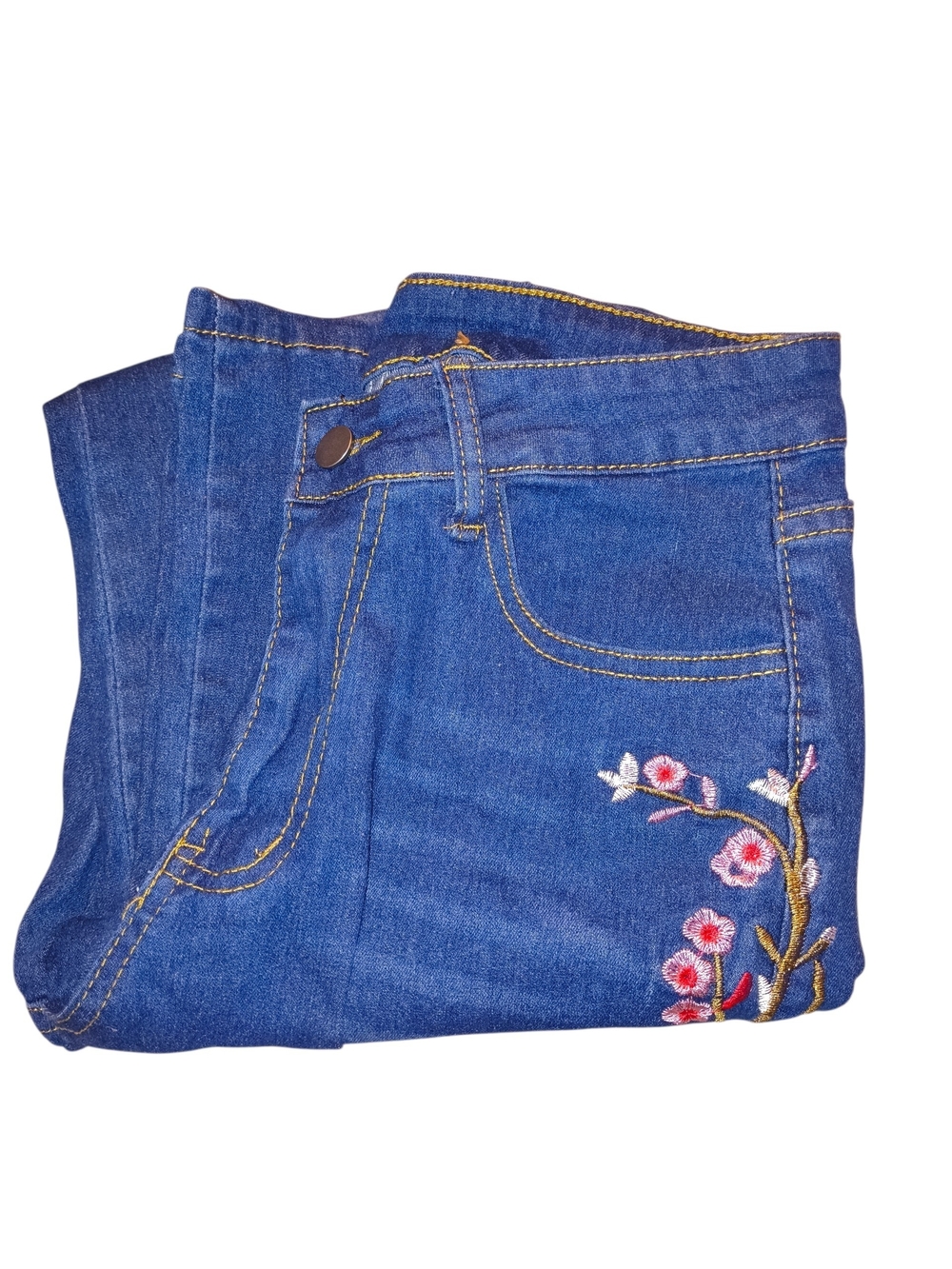 Blue Women's Embroidered Floral Jeans